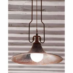 Lampada a sospensione in ottone e rame Mulino con gancio di Aldo Bernardi