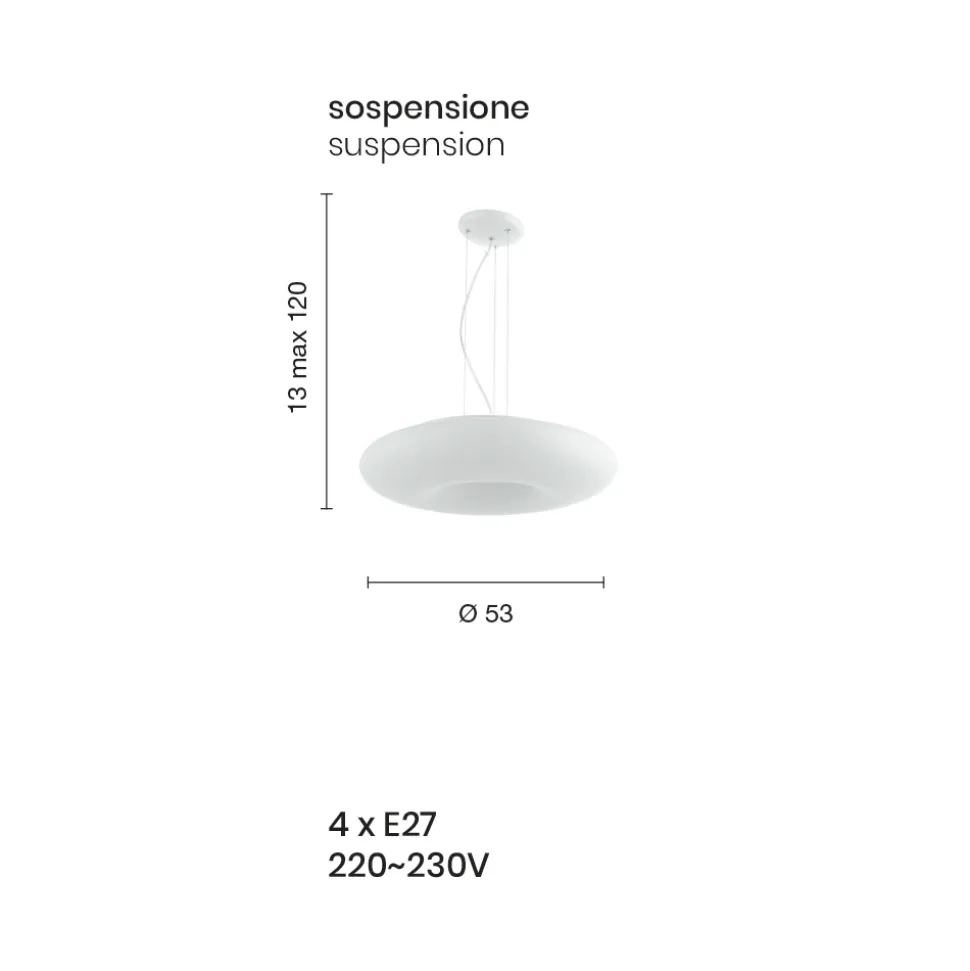 Lampada a Sospensione in Vetro Bianco Soffiato e Metallo Cromato - Ariana