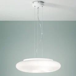 Lampada a Sospensione in Vetro Bianco Soffiato e Metallo Cromato - Ariana