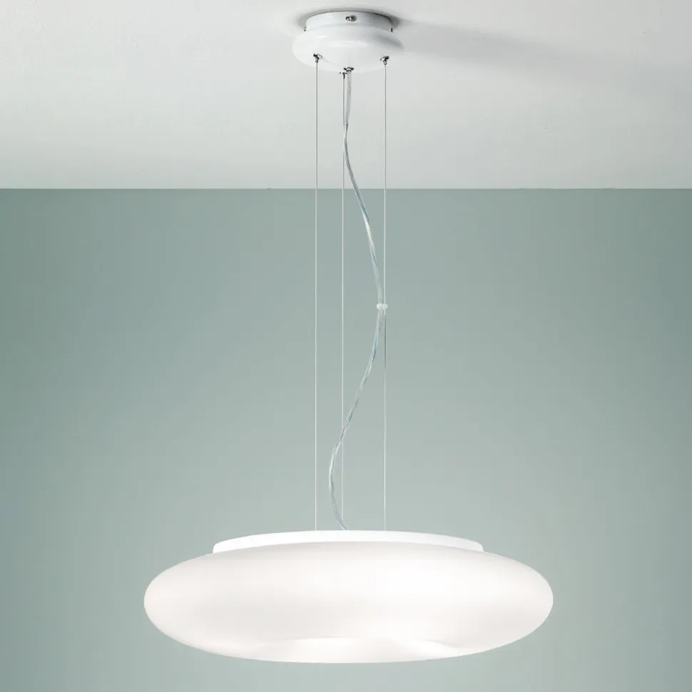 Lampada a Sospensione in Vetro Bianco Soffiato e Metallo Cromato - Ariana