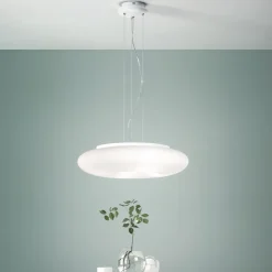 Lampada a Sospensione in Vetro Bianco Soffiato e Metallo Cromato - Ariana