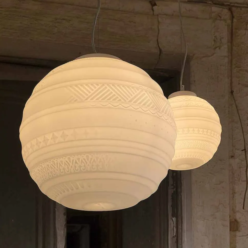 Lampada a Sospensione in Vetro Satinato Bianco in 2 Dimensioni di Design - Morse