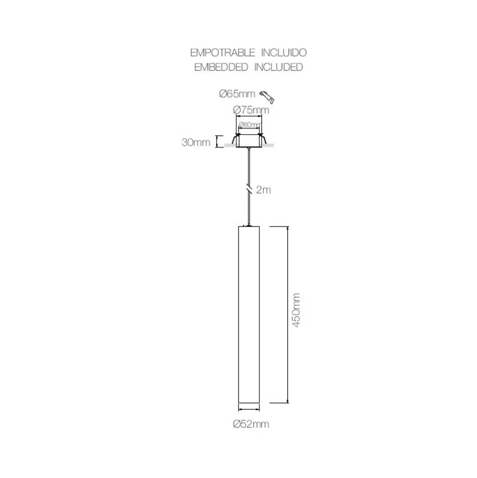 Lampada a Sospensione Led da Incasso in Alluminio Bianco o Nero - Rebolla