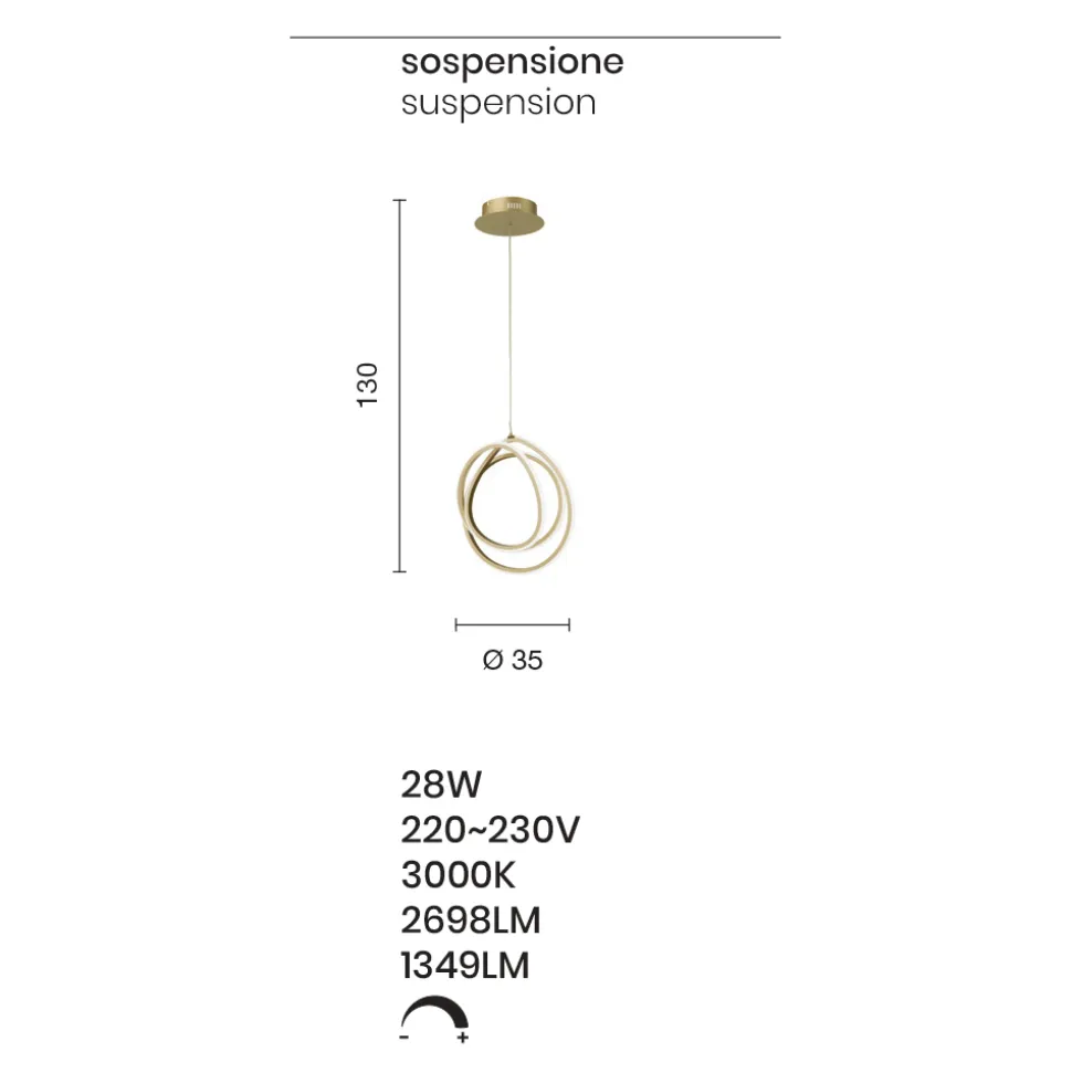 Lampada a Sospensione LED Grande o Piccola in Metallo Oro di Design - Point