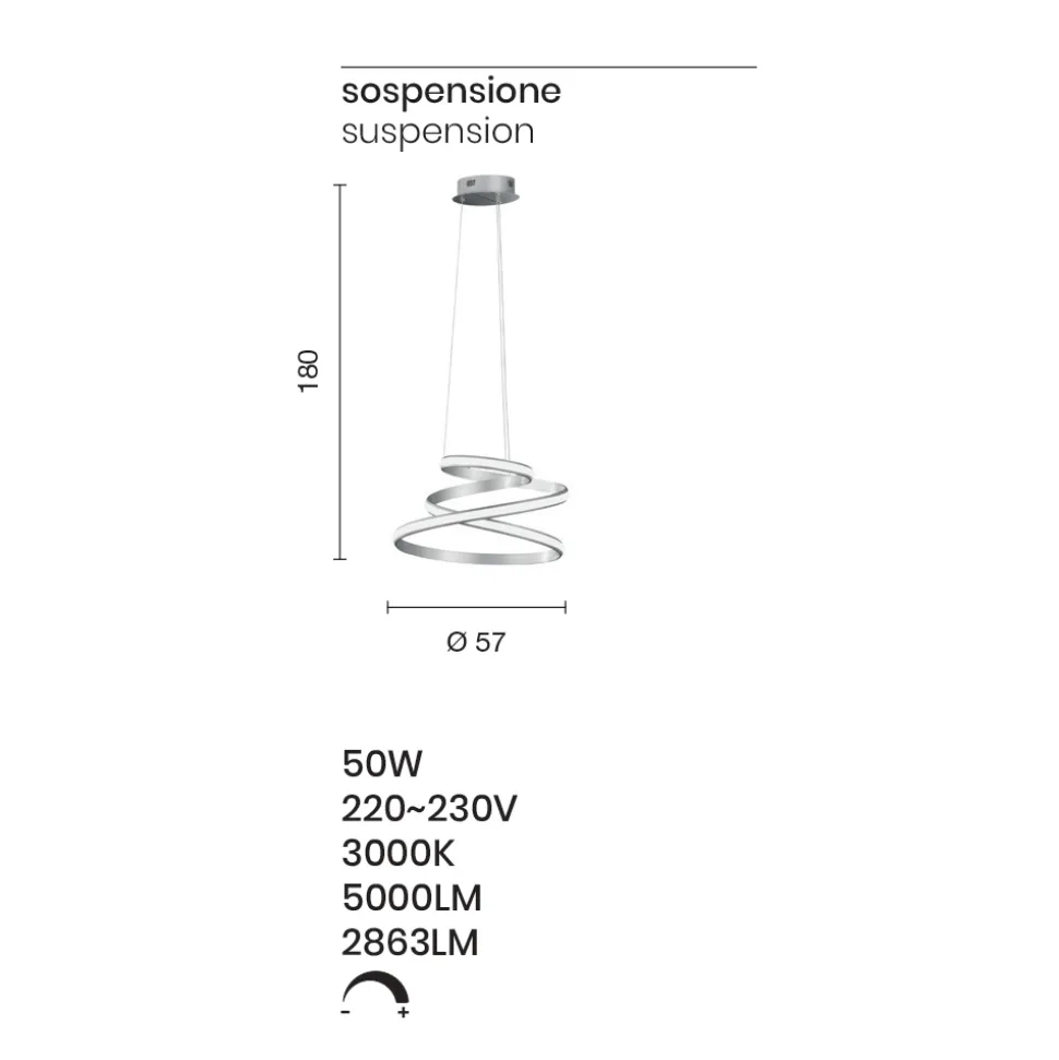 Lampada a Sospensione LED in Metallo Verniciato Bianco o Silver - Rivolta