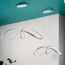 Lampada a Sospensione Led in Metallo Argento, 2 Misure Design Moderno - Lumino