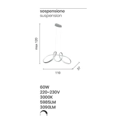 Lampada a Sospensione Led in Metallo Argento, 2 Misure Design Moderno - Lumino