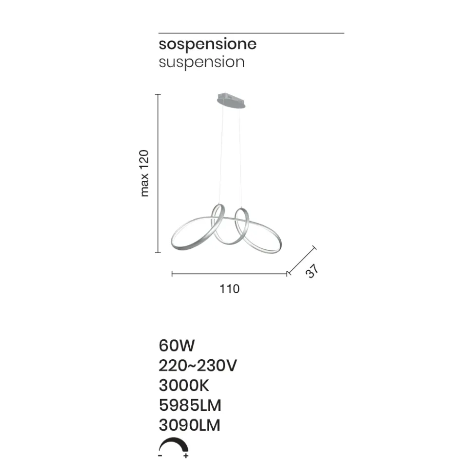 Lampada a Sospensione Led in Metallo Argento, 2 Misure Design Moderno - Lumino