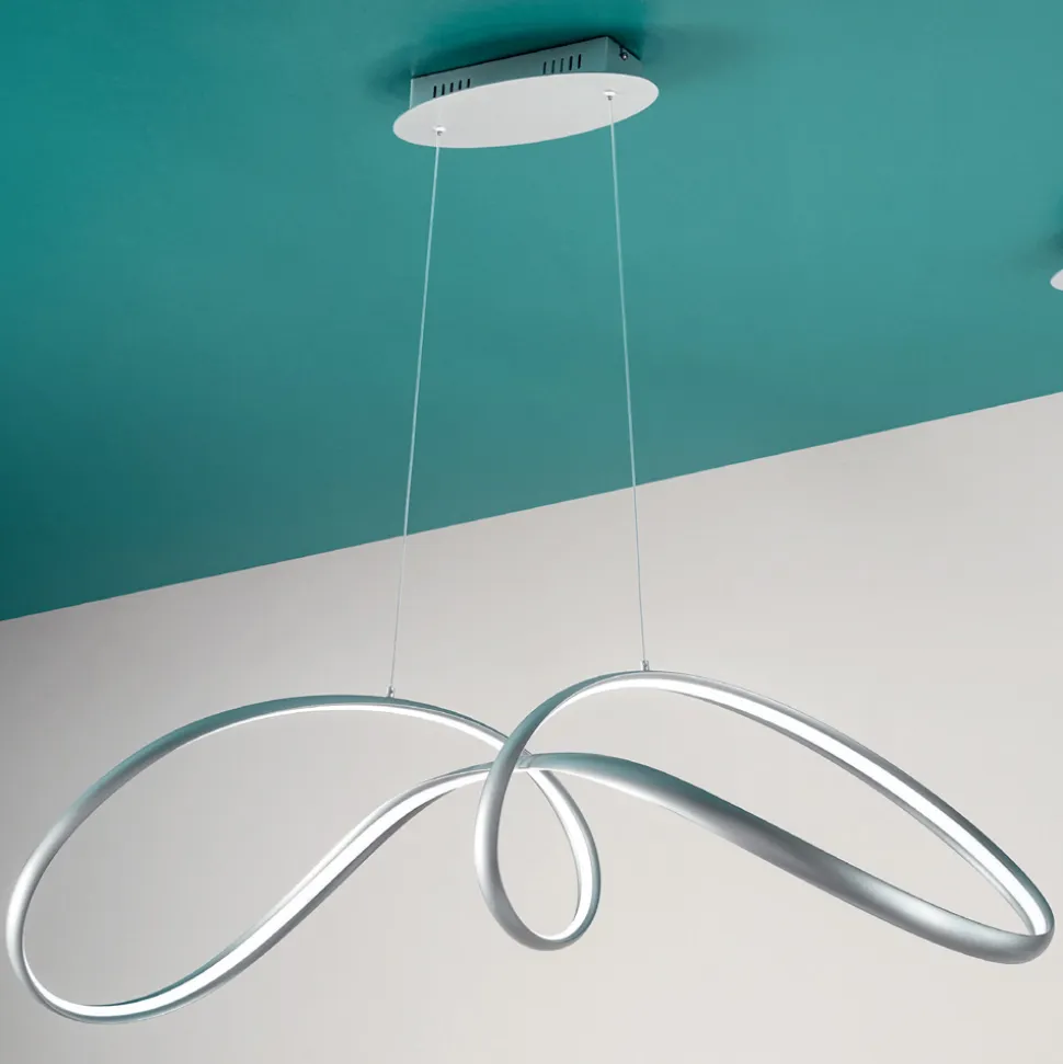 Lampada a Sospensione Led in Metallo Argento, 2 Misure Design Moderno - Lumino