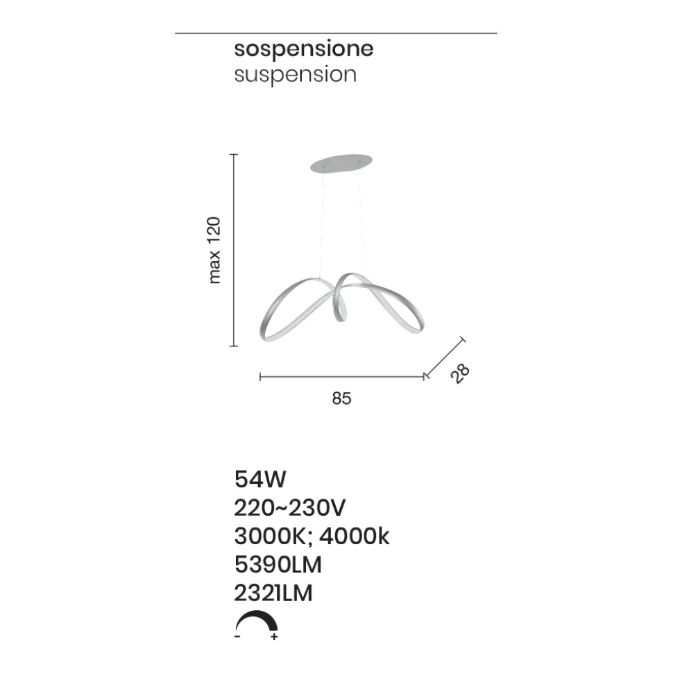Lampada a Sospensione Led in Metallo Argento, 2 Misure Design Moderno - Lumino