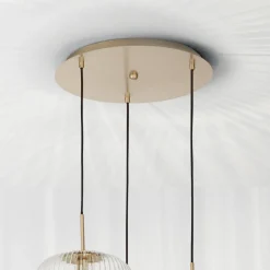 Lampada a Sospensione 3 Luci in Vetro Soffiato Colorato e Metallo - Trissa