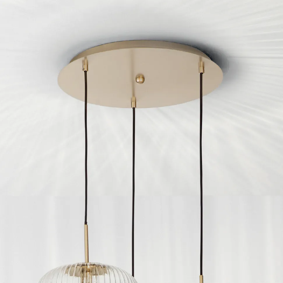 Lampada a Sospensione 3 Luci in Vetro Soffiato Colorato e Metallo - Trissa
