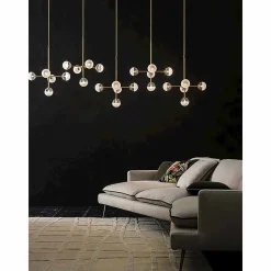 Lampada a Sospensione 5 Luci in Ottone Naturale e Vetro - Molecola by Il Fanale