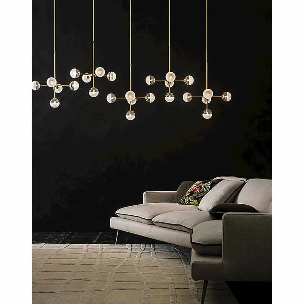 Lampada a Sospensione 5 Luci in Ottone Naturale e Vetro - Molecola by Il Fanale