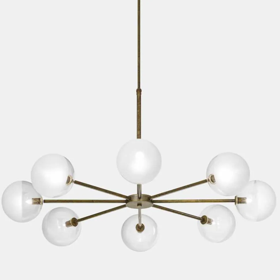 Lampada a Sospensione 8 Luci in Ottone Naturale e Vetro - Molecola by Il Fanale