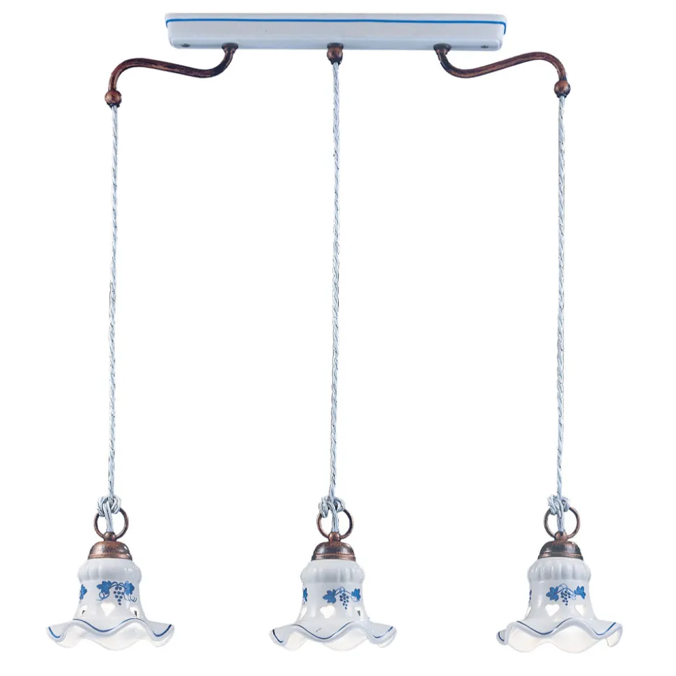 Lampada a Sospensione 3 Luci Vintage Artigianale Ferro e Ceramica - Chieti