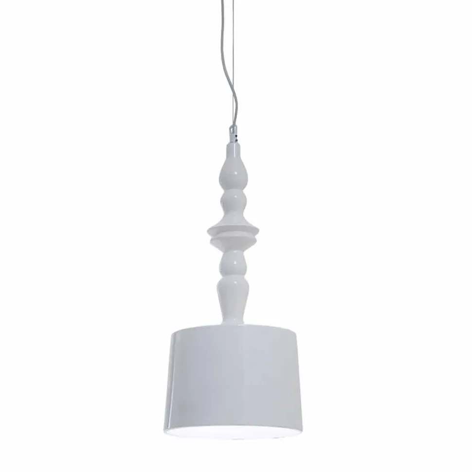 Lampada a Sospensione Paralume Corto in Ceramica Bianca Lucida Design - Cadabra