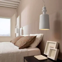 Lampada a Sospensione Paralume in Ceramica Bianco Lucido di Design - Cadabra