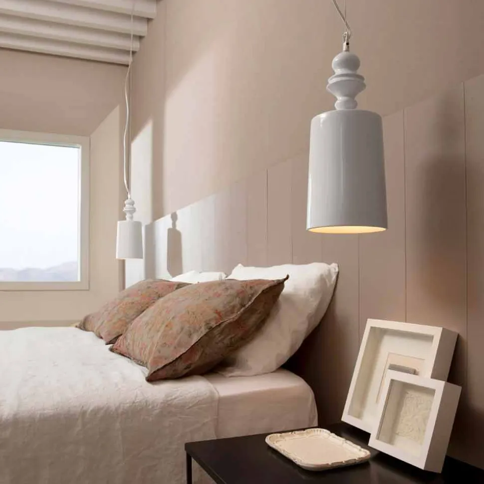 Lampada a Sospensione Paralume in Ceramica Bianco Lucido di Design - Cadabra