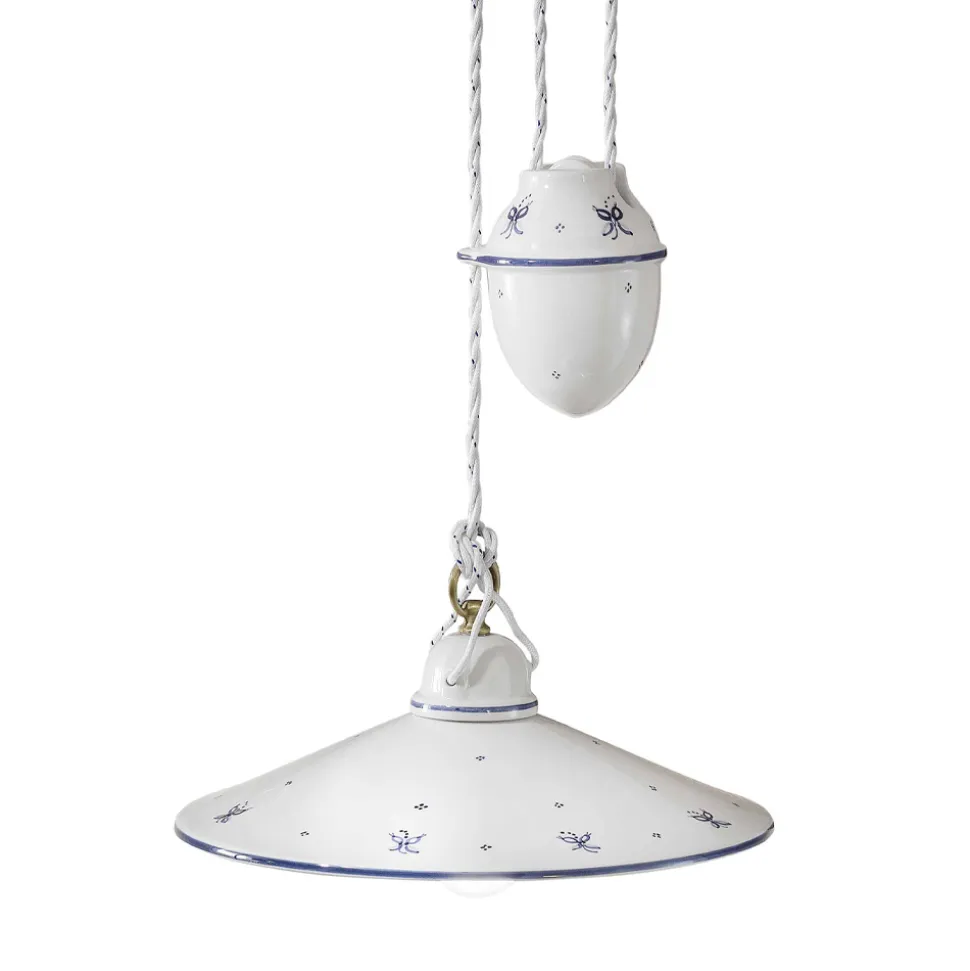 Lampada a Sospensione Saliscendi in Ceramica Decorata 2 Misure - Asti