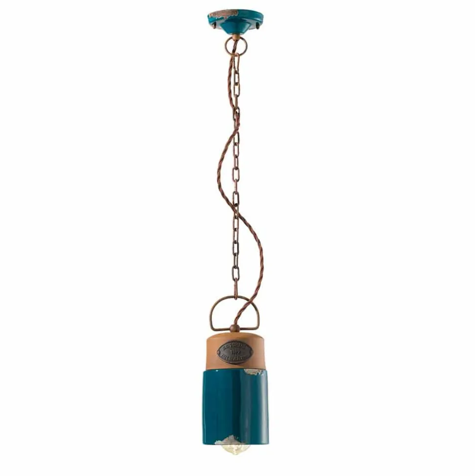 Lampada a sospensione stile industriale ceramica e ferro Stephanie