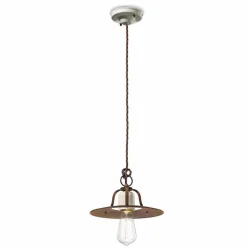 Lampada a sospensione vintage in ceramica e metallo Janice Ferroluce