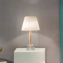 Lampada da Appoggio Classico in Metallo Oro, Cristallo e Paralume - Similo