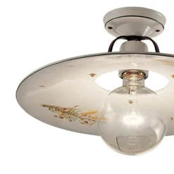 Lampada da Soffitto in Ferro e Ceramica Grezza Decorata a Mano - Bologna