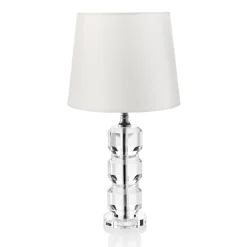 Lampada da Tavolo Base in Cristallo e Paralume Cilindrico in Tessuto - Crocca