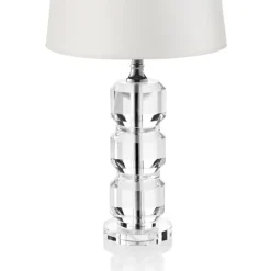 Lampada da Tavolo Base in Cristallo e Paralume Cilindrico in Tessuto - Crocca