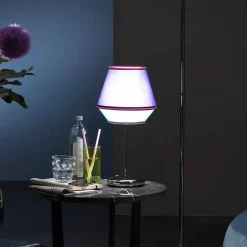 Lampada da Tavolo Blu con Struttura in Metallo Cromato Made in Italy - Soya
