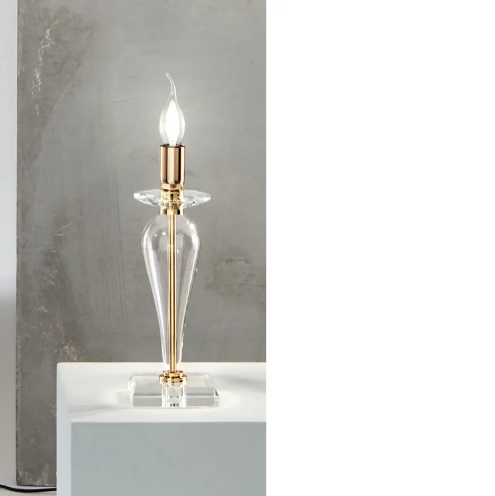 Lampada da Tavolo Classica in Vetro Italiano e Metallo Dorato - Oliver