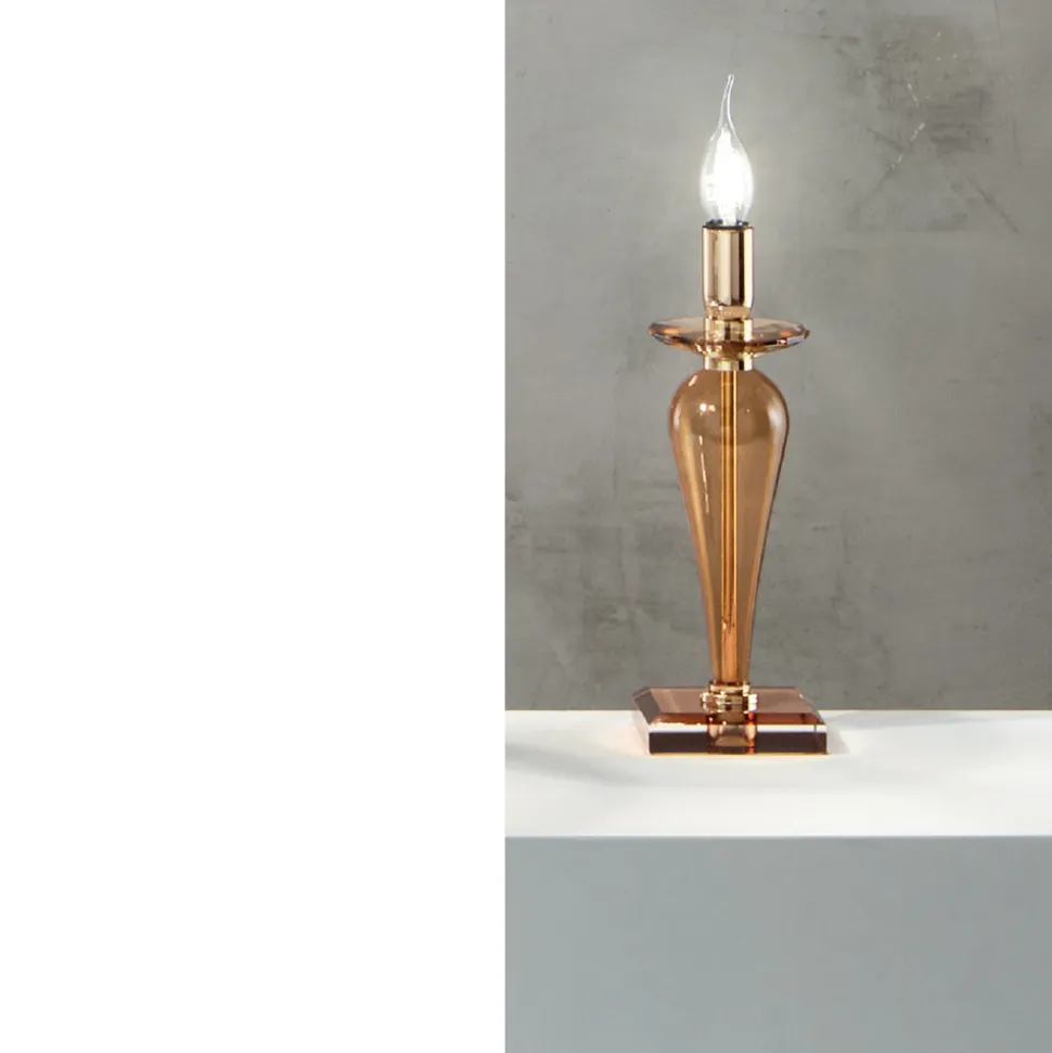 Lampada da Tavolo Classica in Vetro Italiano e Metallo Dorato - Oliver