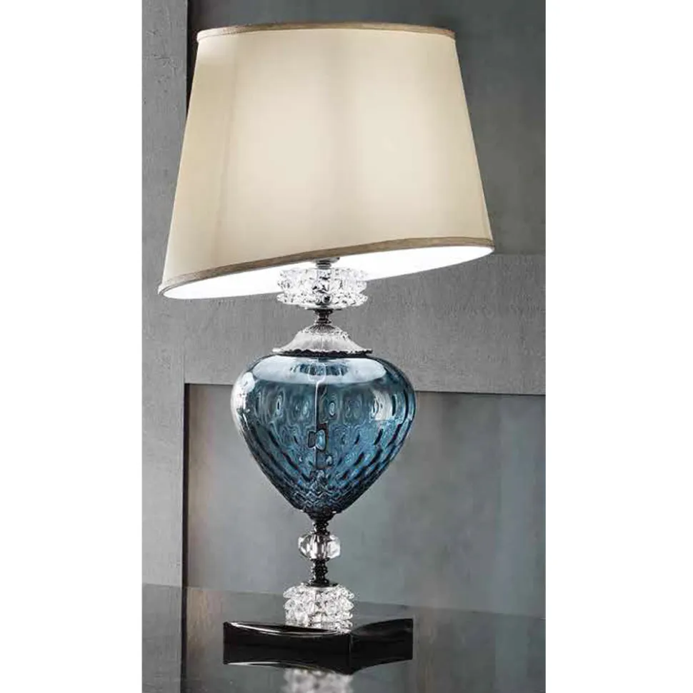 Lampada da Tavolo Classica Vetro Artigianale Italiano e Paralume - Saline