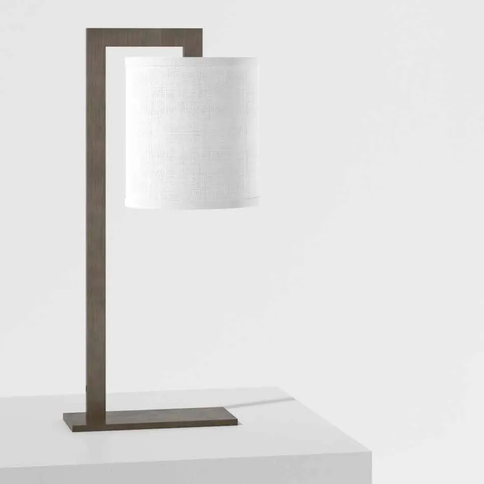 Lampada da Tavolo di Design in Metallo e Lino Bianco Made in Italy - Bali