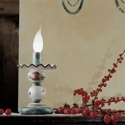 Lampada da Tavolo in Ceramica Decorata a Mano e Ottone Anticato - Sanremo