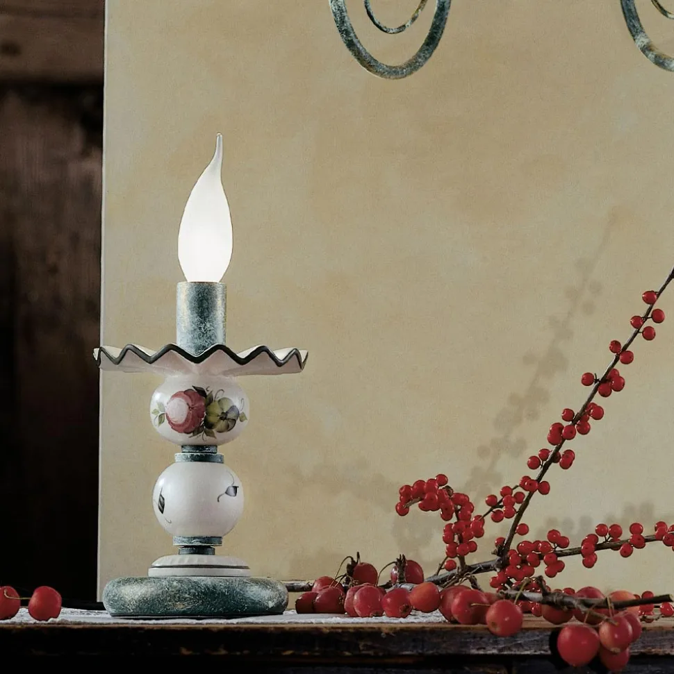 Lampada da Tavolo in Ceramica Decorata a Mano e Ottone Anticato - Sanremo
