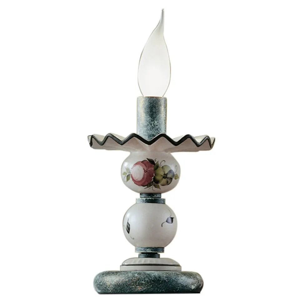 Lampada da Tavolo in Ceramica Decorata a Mano e Ottone Anticato - Sanremo