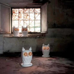 Lampada da Tavolo in Ceramica Bianca Opaca 2 Luci Design Moderno Civetta - Gufo
