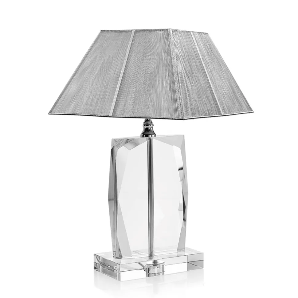 Lampada da Tavolo in Cristallo e Paralume Quadrato Argento di Lusso - Clezia