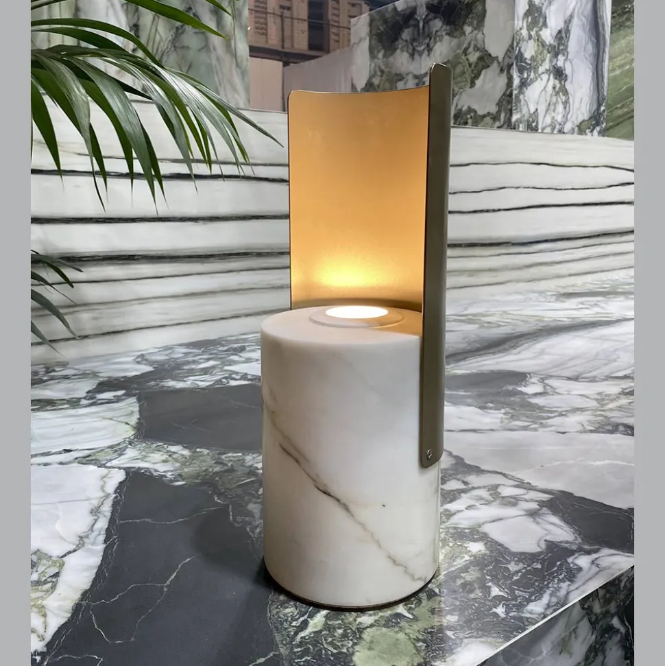 Lampada da Tavolo in Marmo Paonazzo e Metallo Made in Italy - Azumane