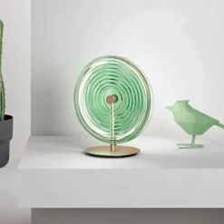 Lampada da Tavolo in Metallo e Vetro Decorato a Righe Concentriche - Bagolaro