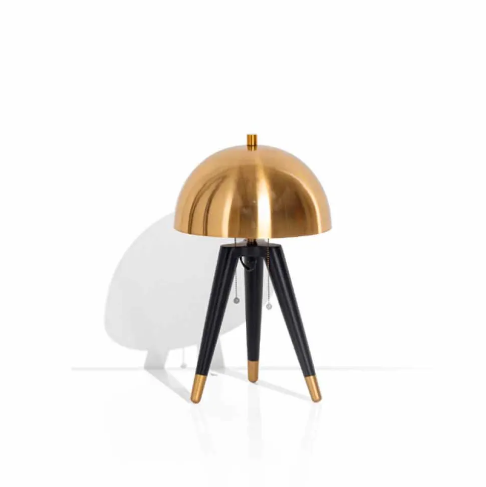 Lampada da Tavolo in Metallo Nero e Ottone Spazzolato Made in Italy - Peter