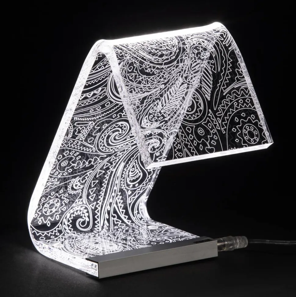 Lampada da Tavolo Led Cristallo Acrilico Piegato Decoro a Laser - Possett