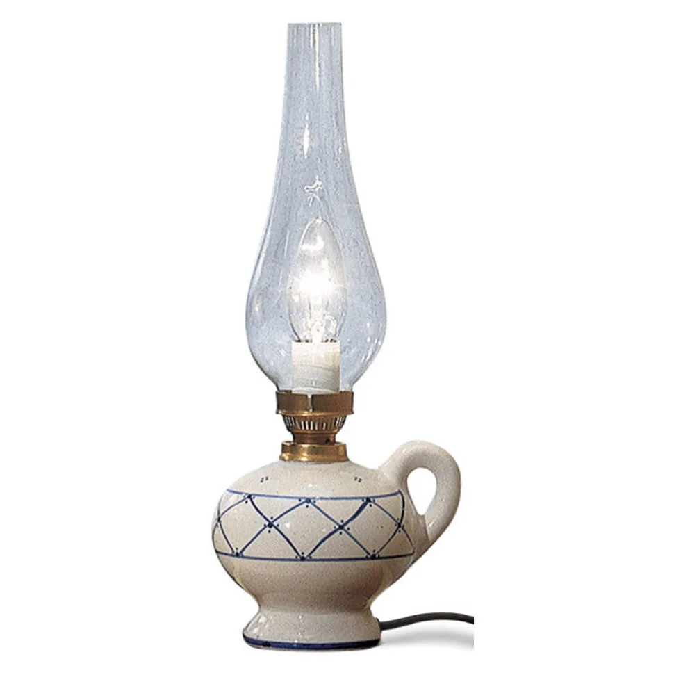 Lampada da tavolo rustica in ceramica decorata a mano Ferroluce
