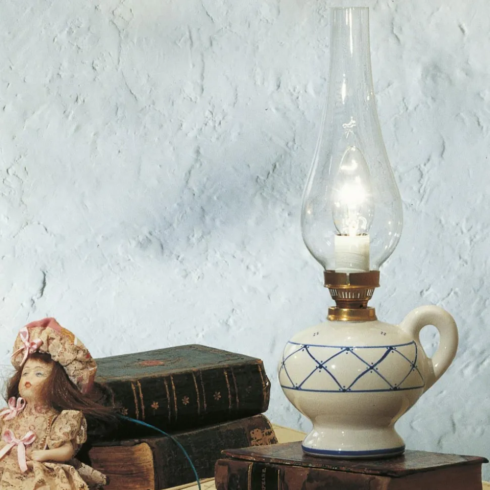 Lampada da tavolo rustica in ceramica decorata a mano Ferroluce