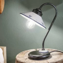 Lampada da Tavolo Stile Vintage in Ceramica Dipinta a Mano e Ferro - Asti