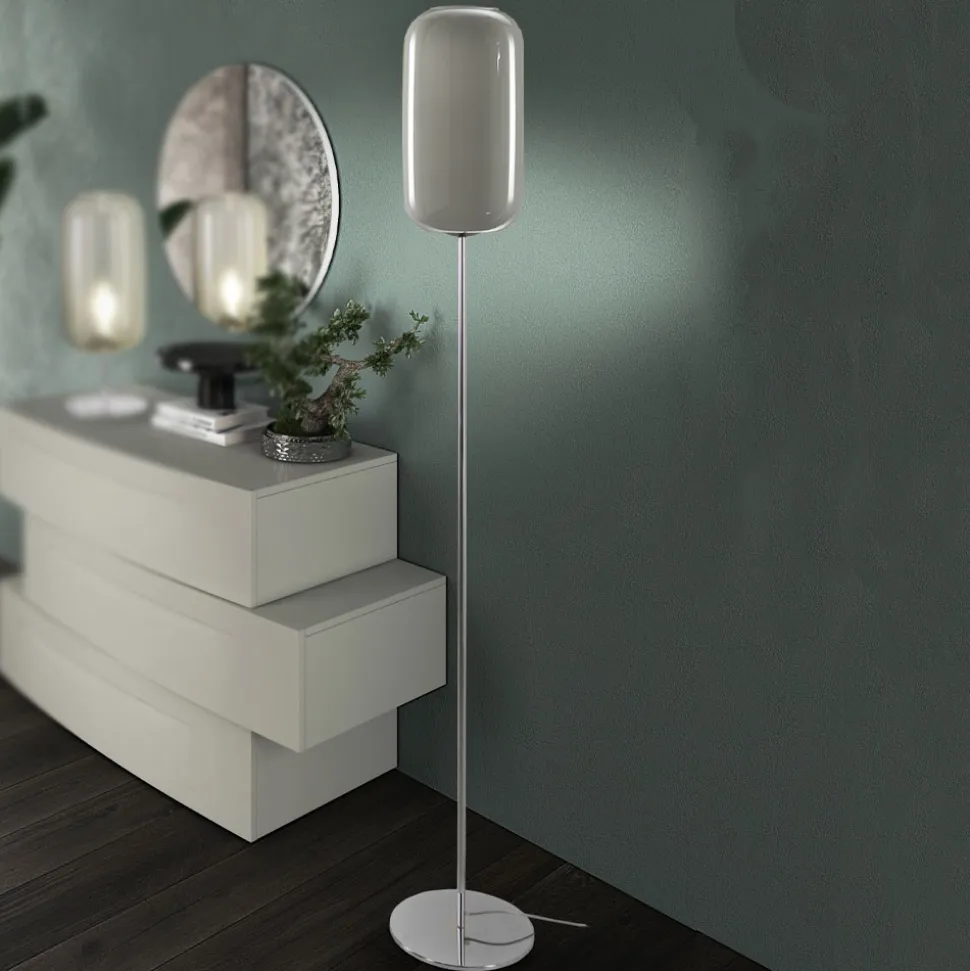 Lampada da Terra Artigianale in Vetro Veneziano Soffiato a Mano - Bambù