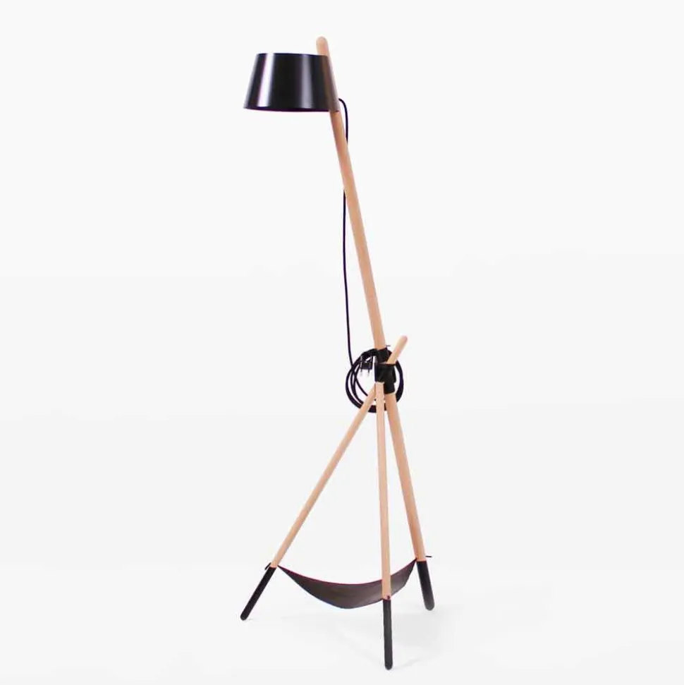 Lampada da Terra di Design in Legno di Faggio e Metallo Laccato - Avetta