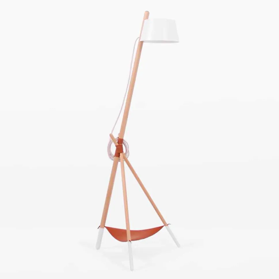 Lampada da Terra di Design in Legno di Faggio e Metallo Laccato - Avetta